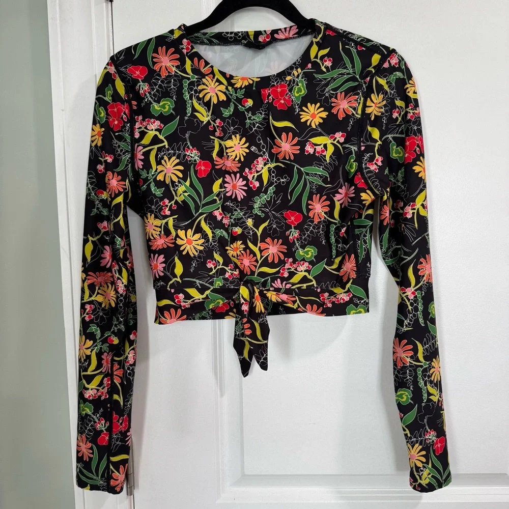 Kate Spade Rooftop Garden Cropped Long Sleeve Rash Guard Top & Bikini Bottom M - Picture 5 of 11